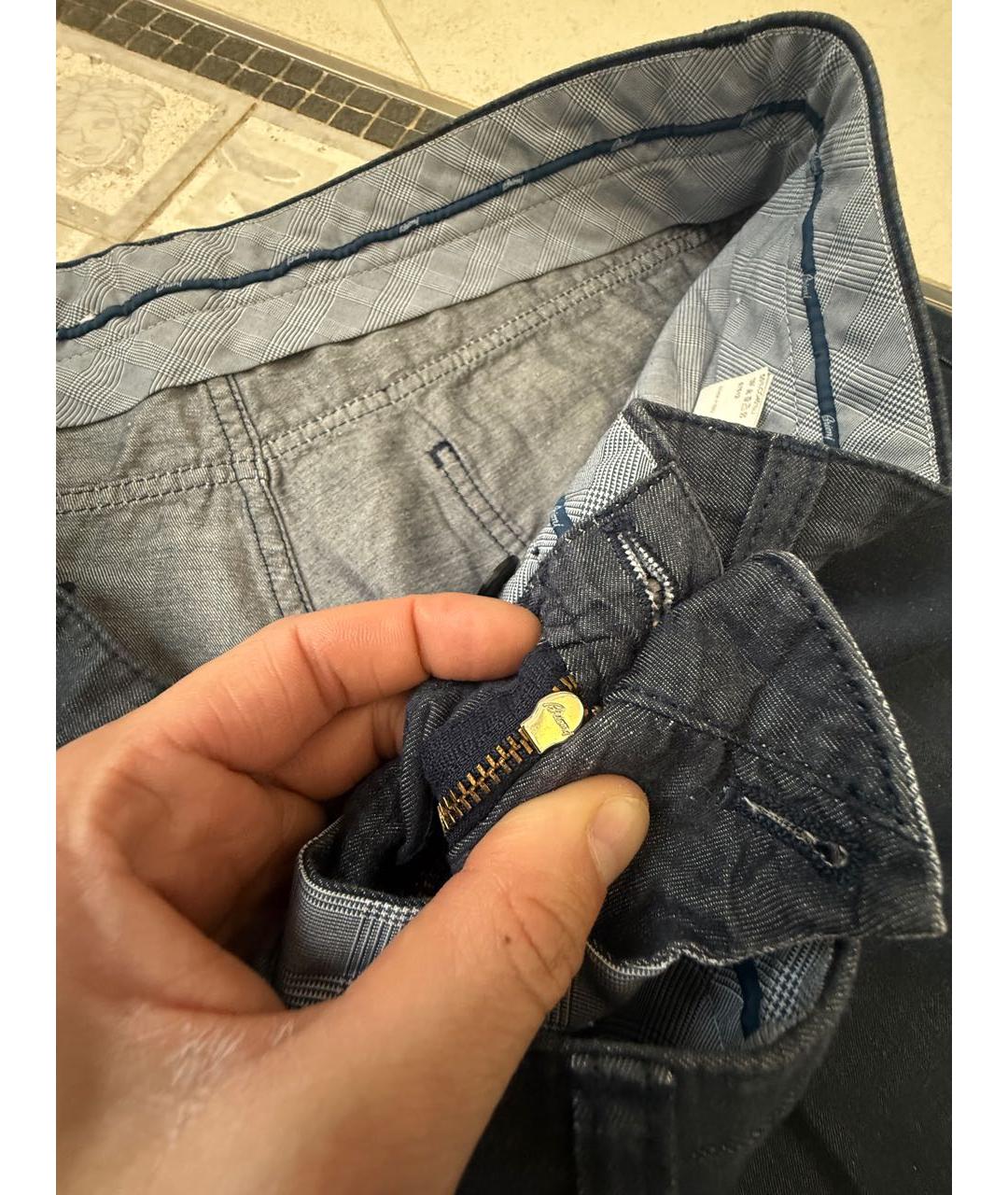 BRIONI Темно-синие хлопко-леновые прямые джинсы, фото 4