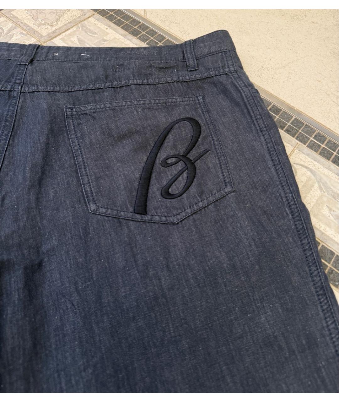 BRIONI Темно-синие хлопко-леновые прямые джинсы, фото 7