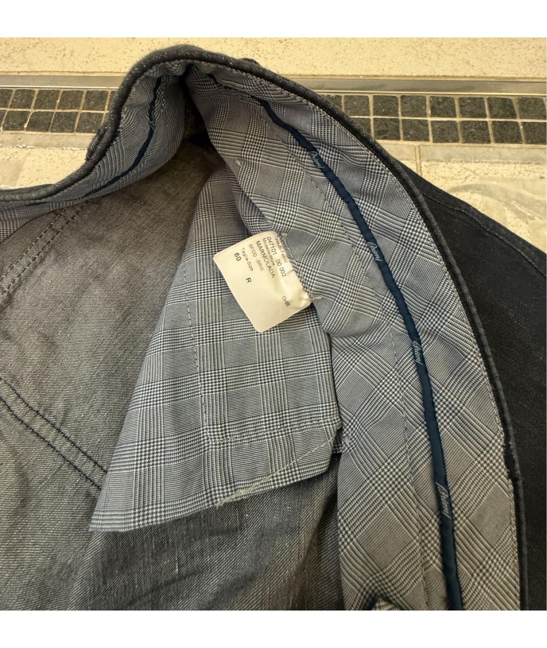 BRIONI Темно-синие хлопко-леновые прямые джинсы, фото 3