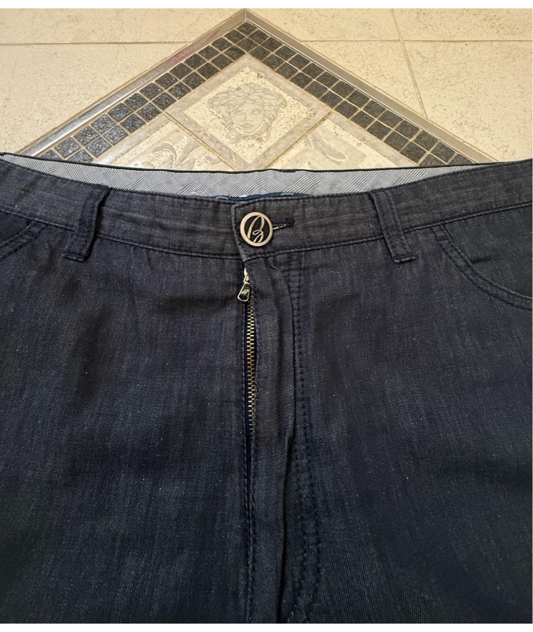 BRIONI Темно-синие хлопко-леновые прямые джинсы, фото 6