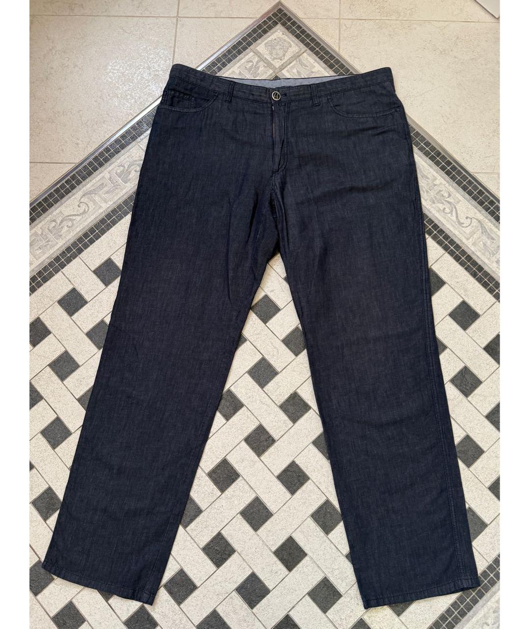 BRIONI Темно-синие хлопко-леновые прямые джинсы, фото 8