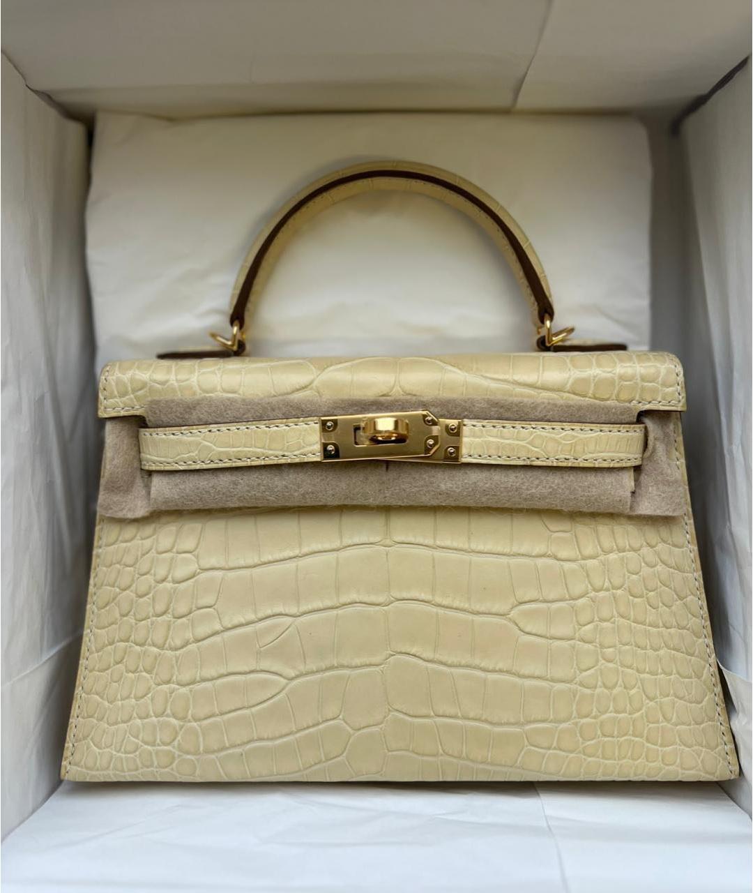 HERMES Бежевая сумка с короткими ручками из экзотической кожи, фото 2