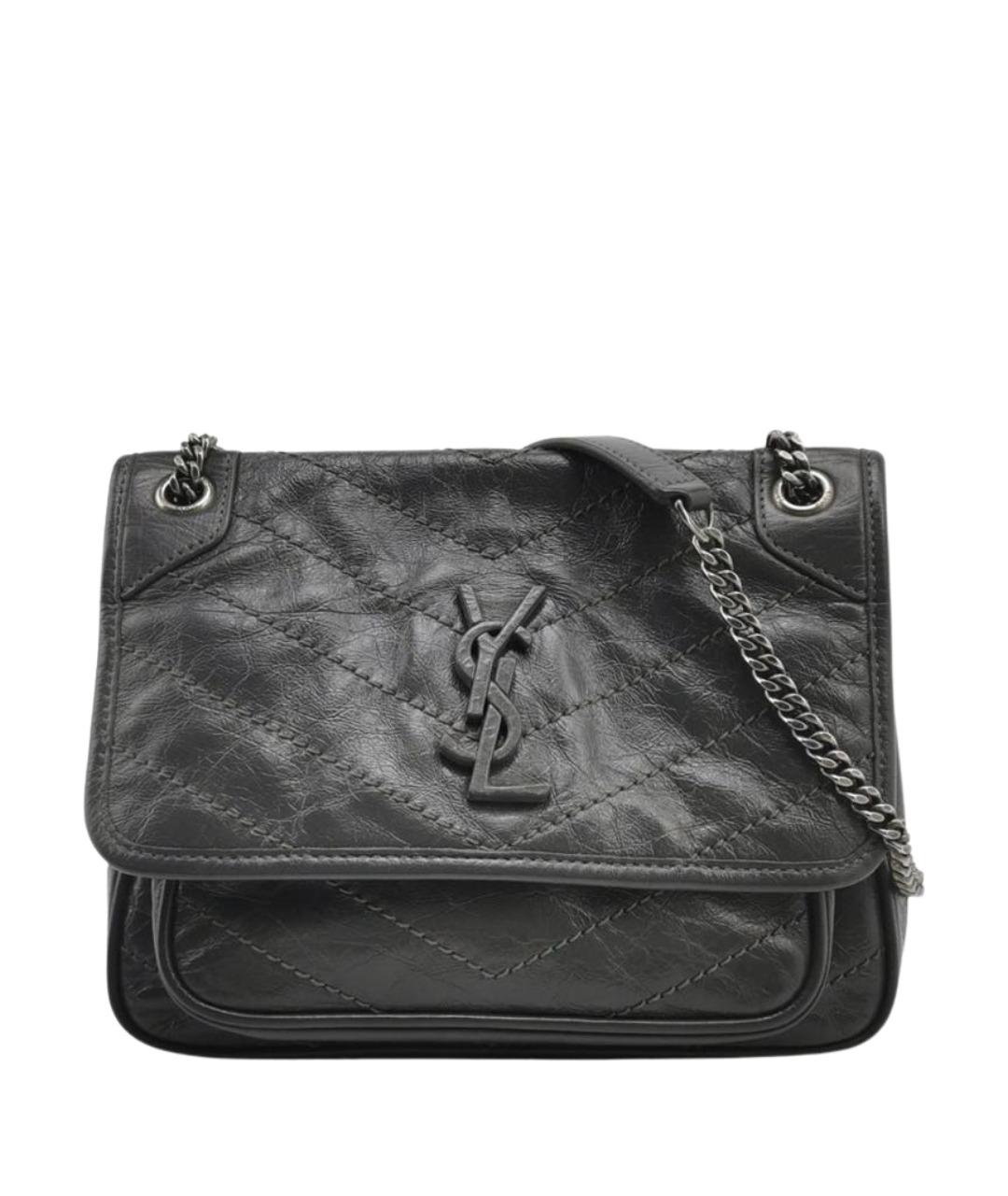 SAINT LAURENT Антрацитовая кожаная сумка через плечо, фото 1