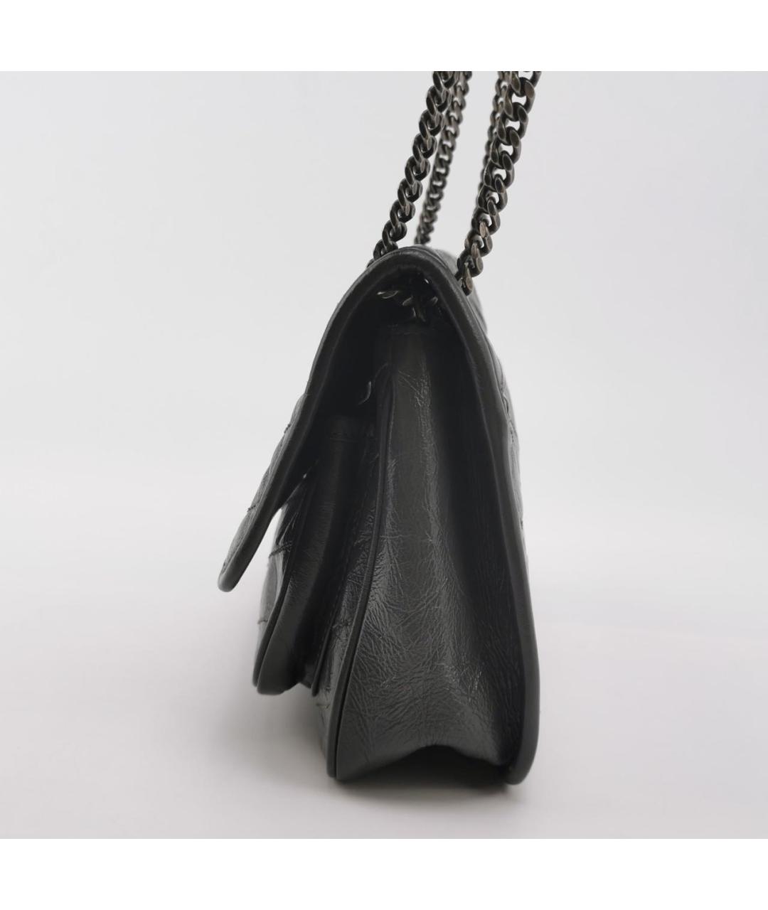 SAINT LAURENT Антрацитовая кожаная сумка через плечо, фото 2
