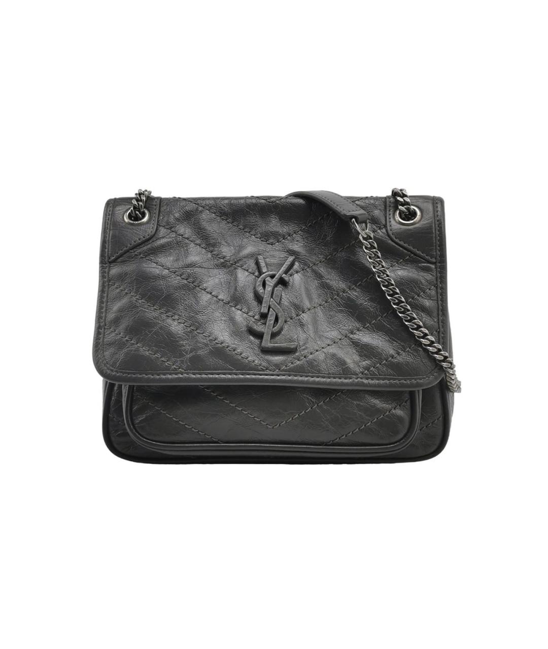 SAINT LAURENT Антрацитовая кожаная сумка через плечо, фото 9