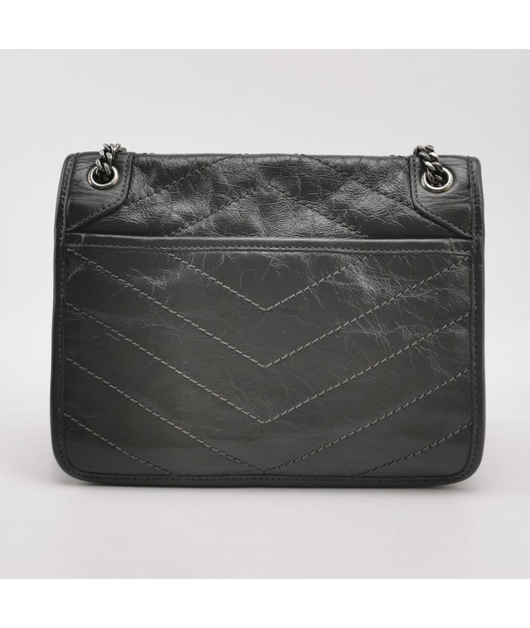 SAINT LAURENT Антрацитовая кожаная сумка через плечо, фото 4