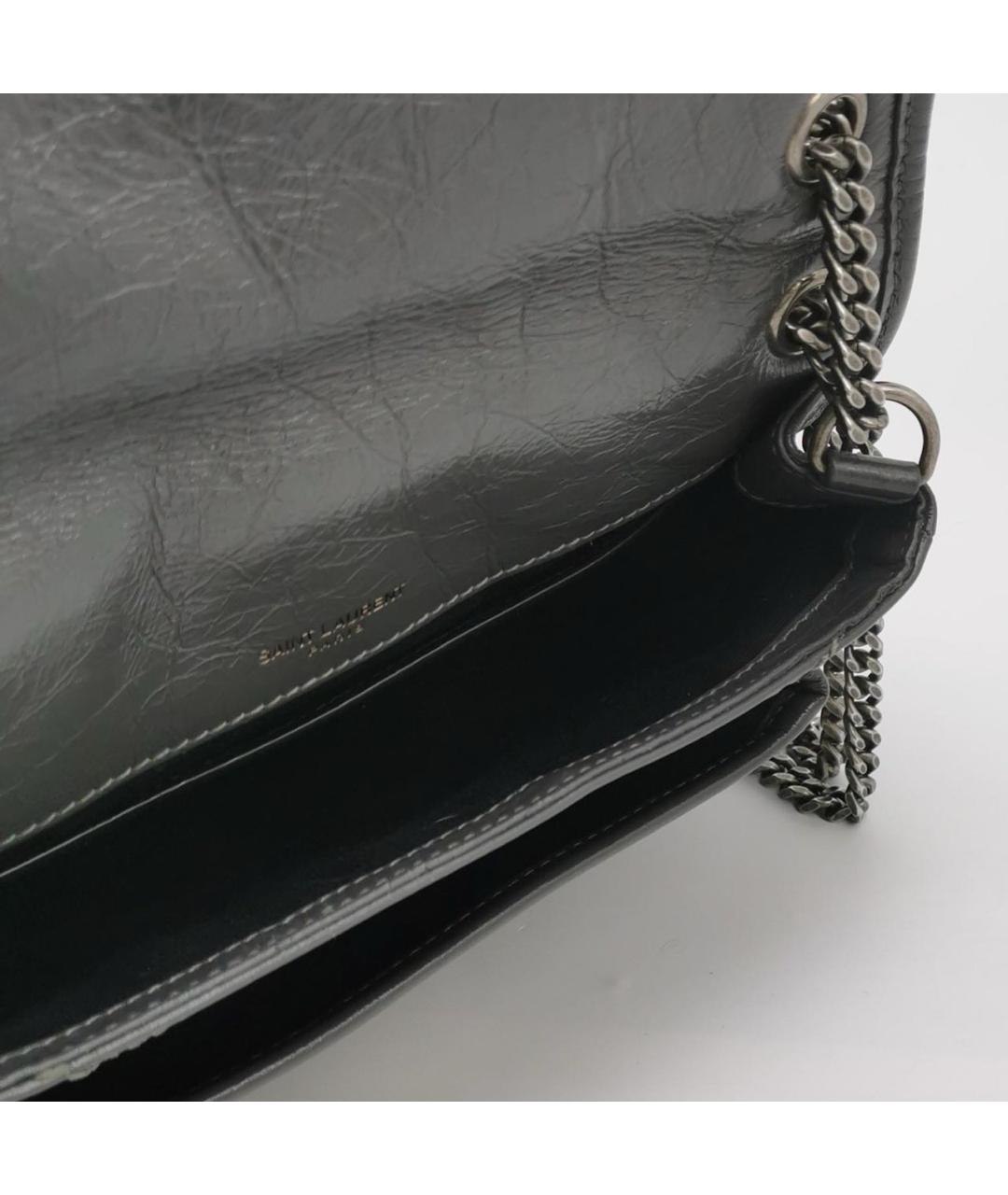 SAINT LAURENT Антрацитовая кожаная сумка через плечо, фото 6