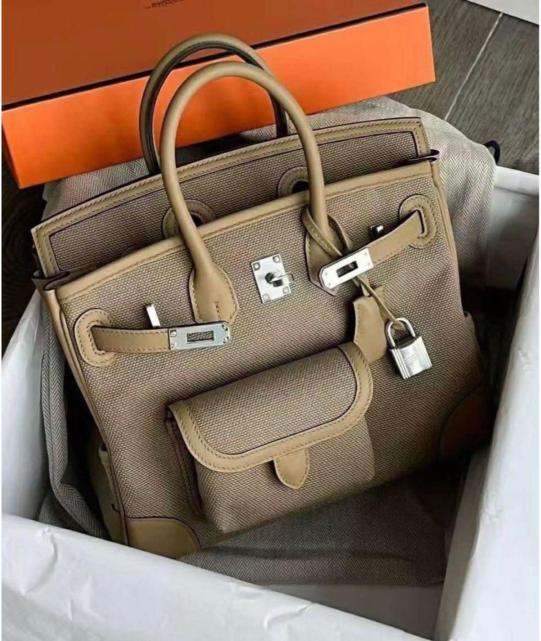 HERMES Бежевая кожаная сумка с короткими ручками, фото 2