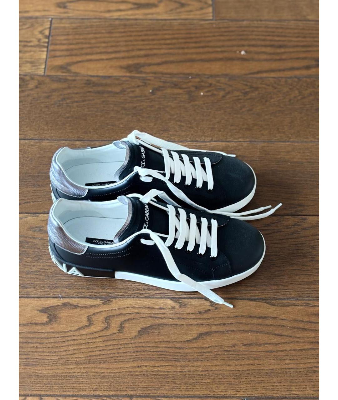 DOLCE&GABBANA Черные кожаные низкие кроссовки / кеды, фото 2