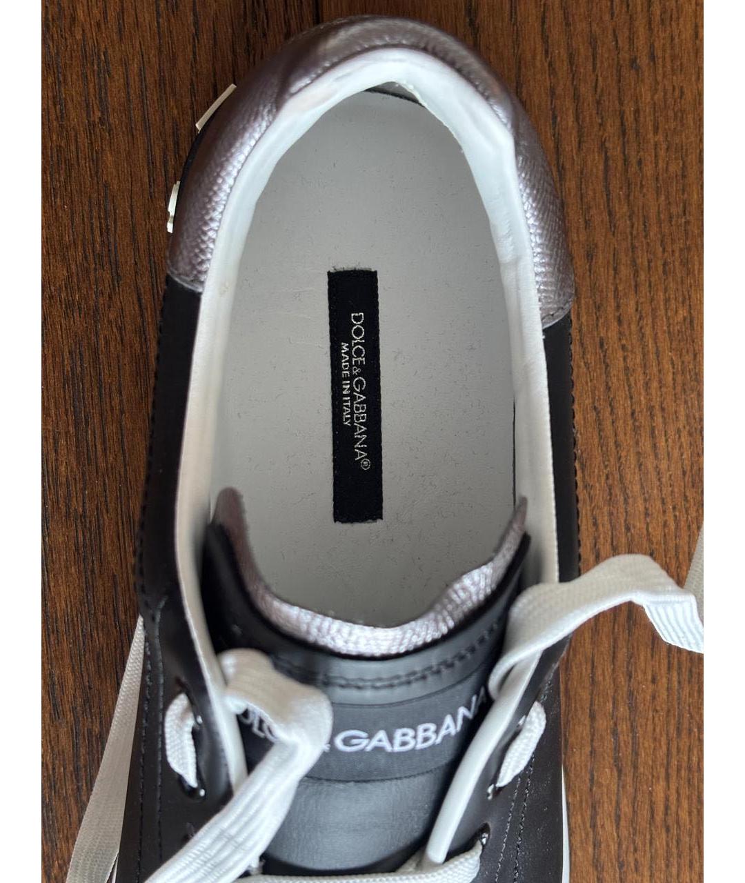 DOLCE&GABBANA Черные кожаные низкие кроссовки / кеды, фото 5