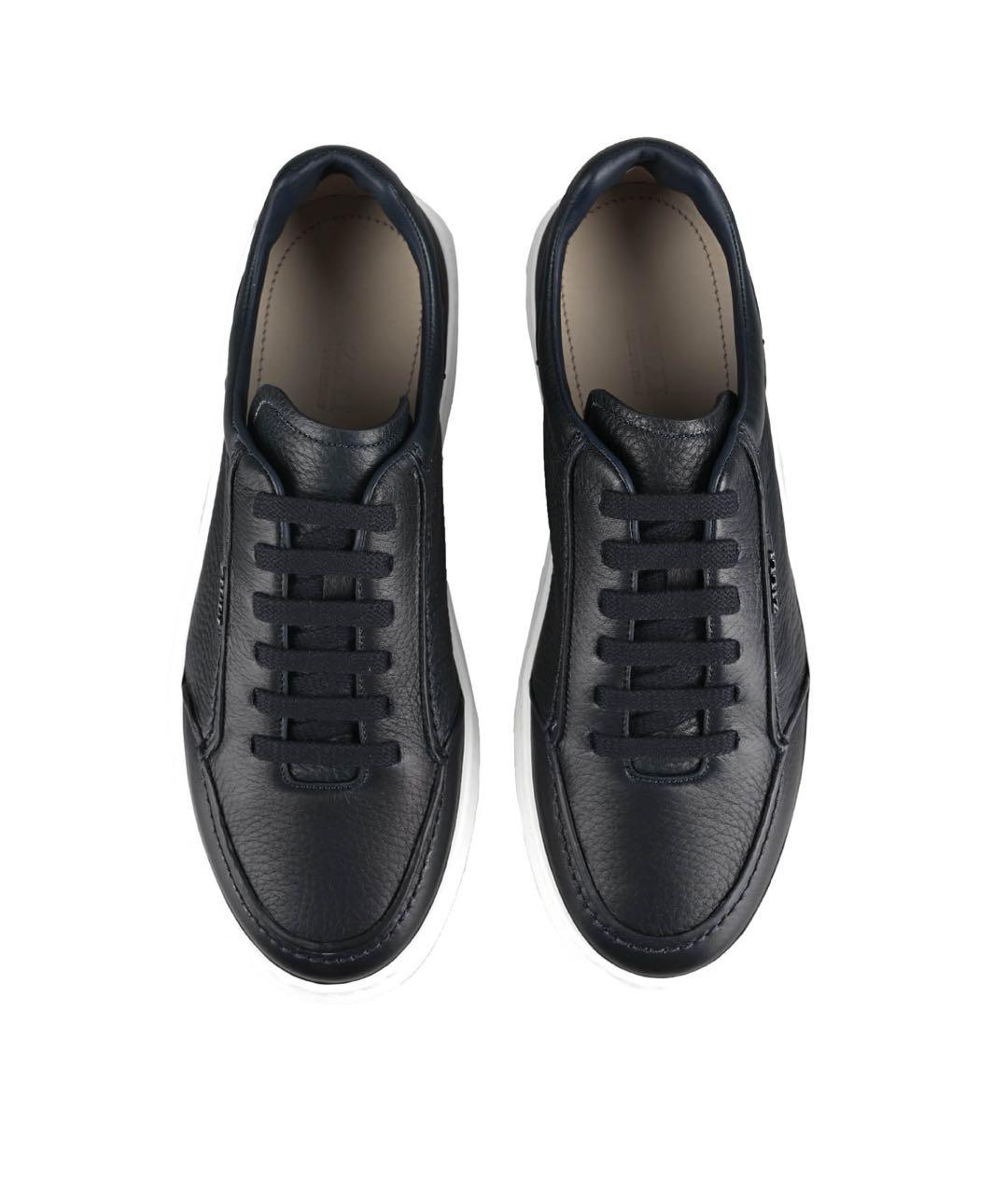ZILLI Темно-синие кожаные низкие кроссовки / кеды, фото 2