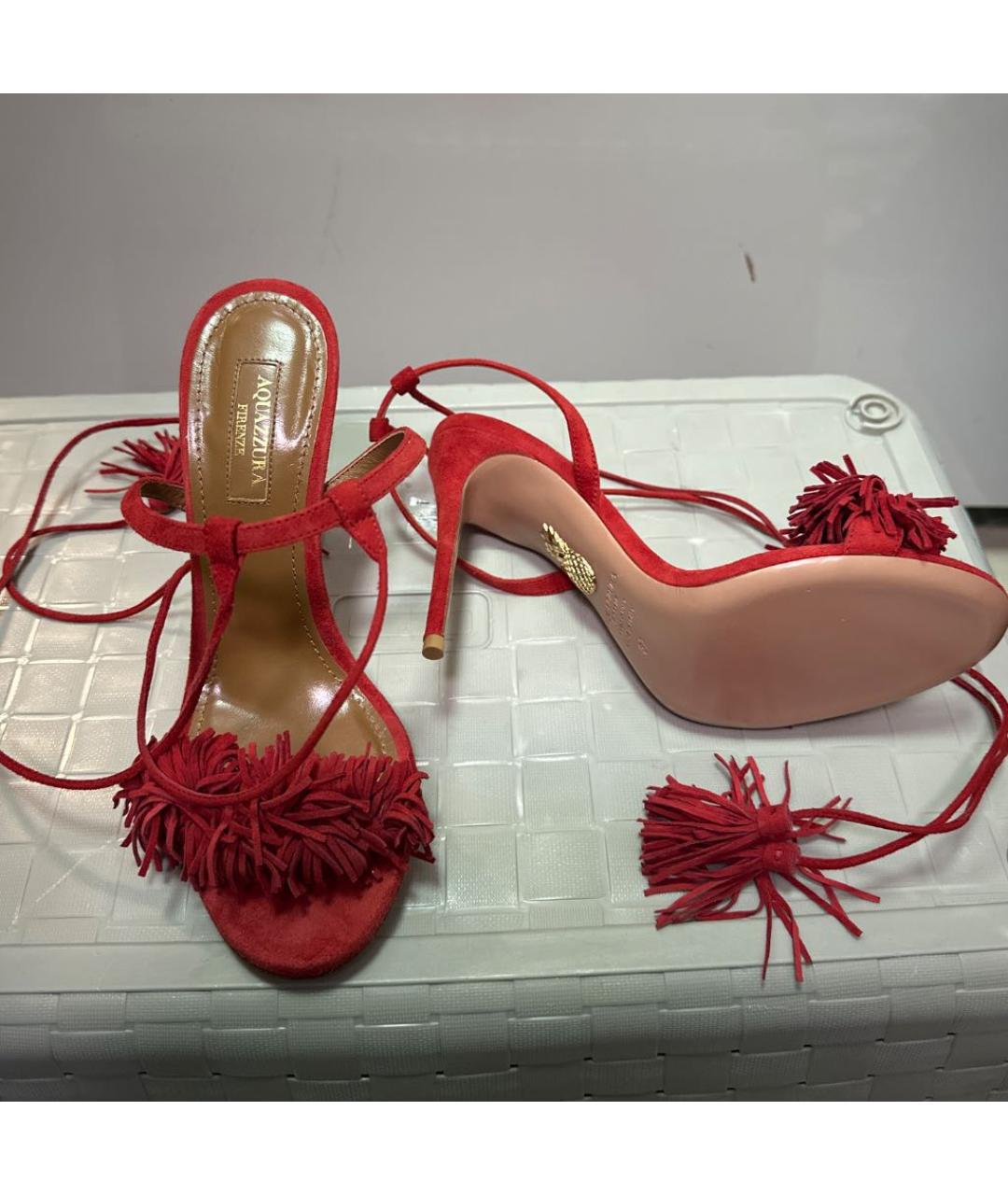 AQUAZZURA Красные замшевые босоножки, фото 5