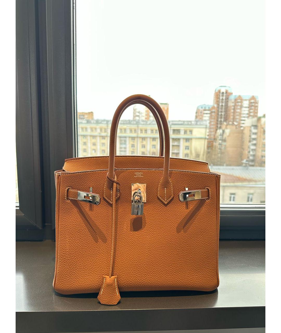 HERMES Коричневая кожаная сумка с короткими ручками, фото 5