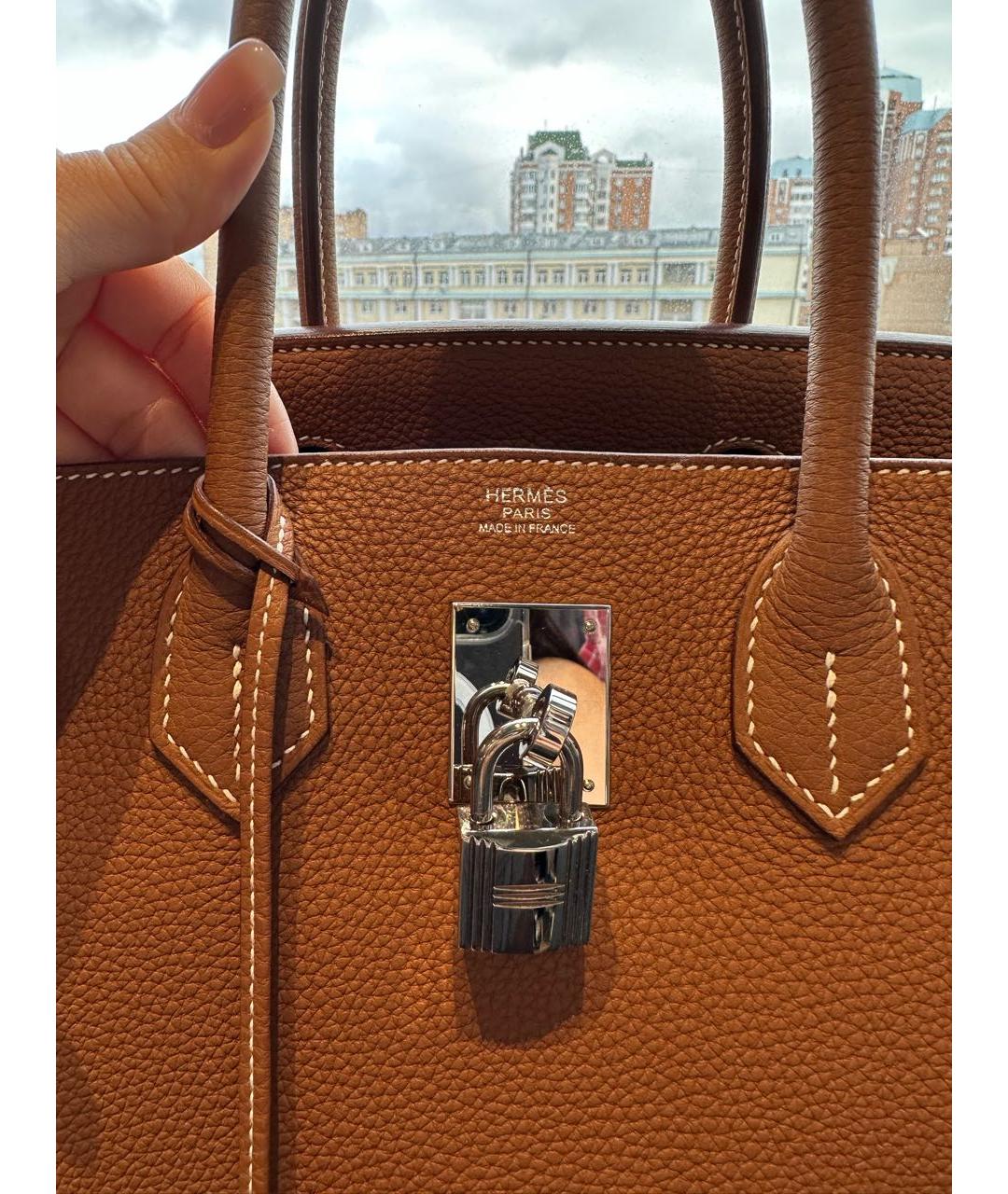 HERMES Коричневая кожаная сумка с короткими ручками, фото 6