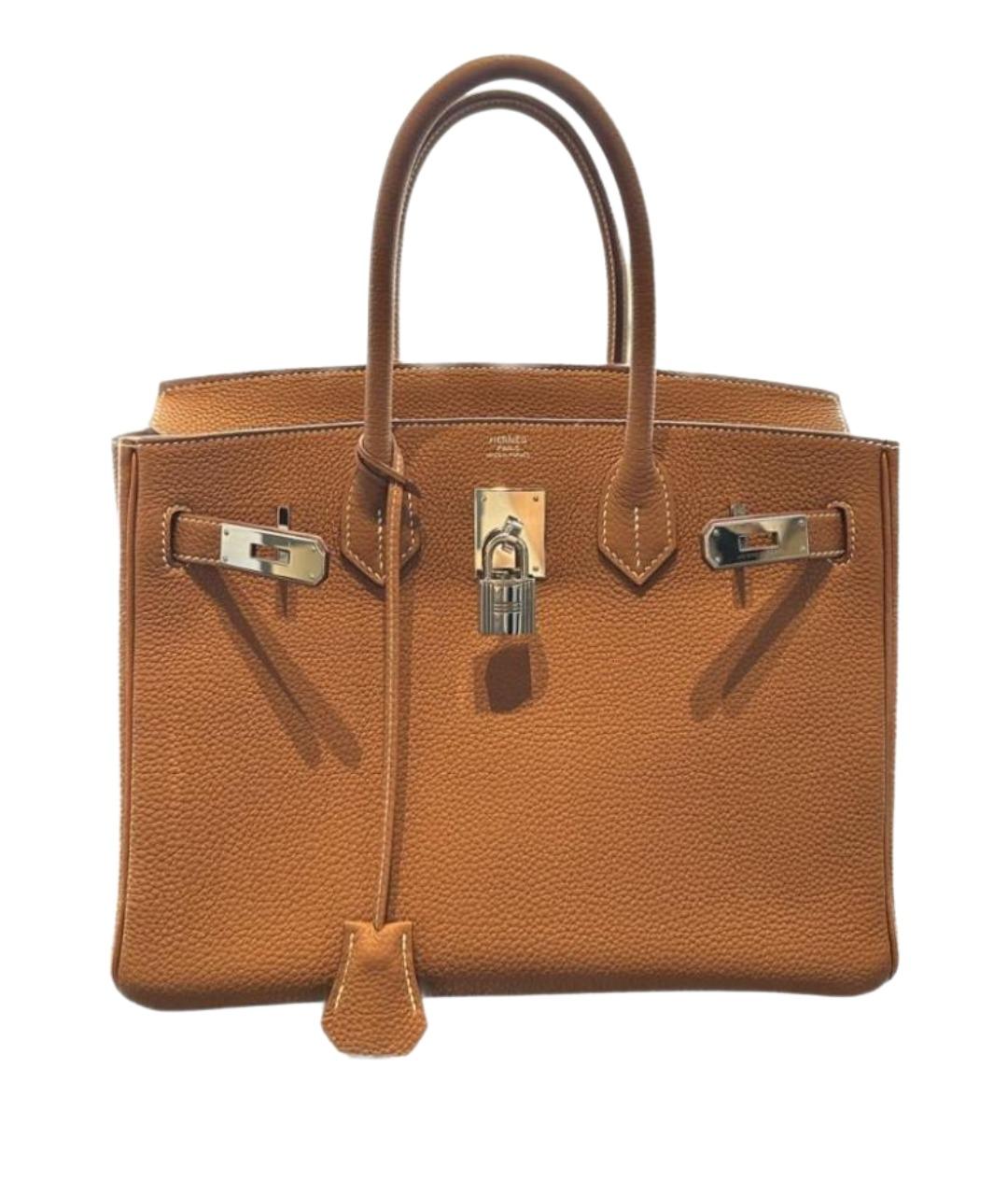 HERMES Коричневая кожаная сумка с короткими ручками, фото 1