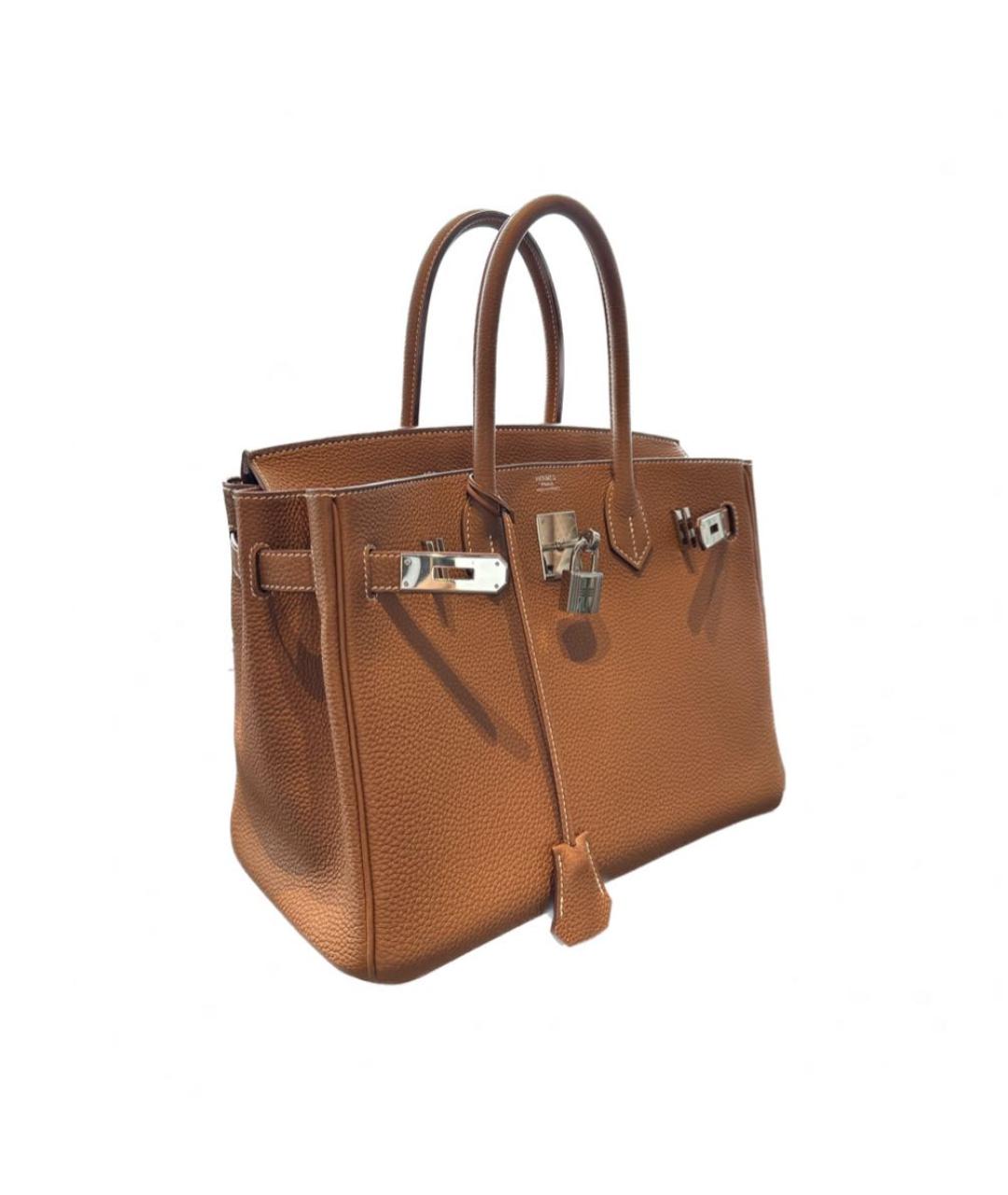 HERMES Коричневая кожаная сумка с короткими ручками, фото 4