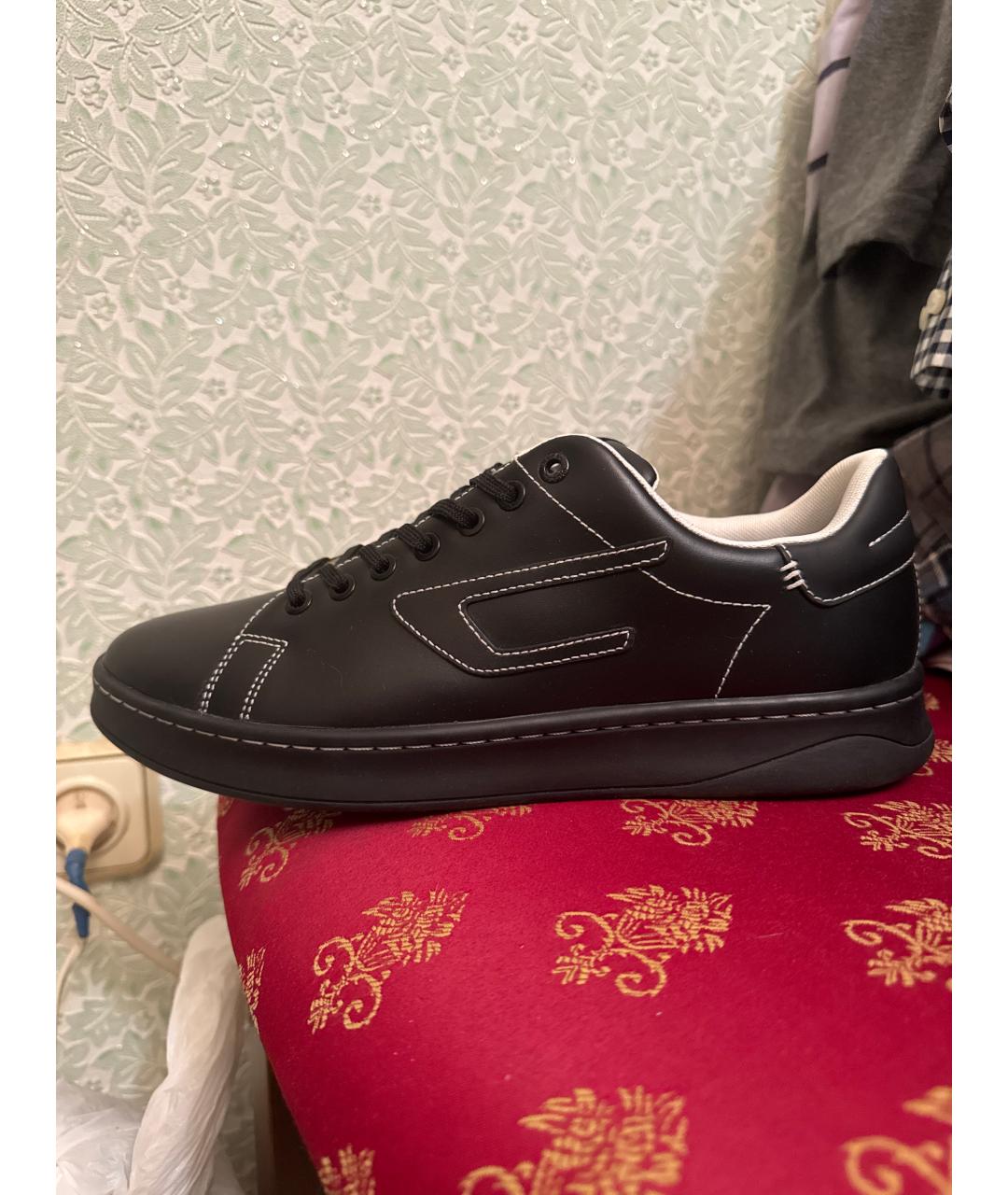 DIESEL Черные кожаные низкие кроссовки / кеды, фото 8