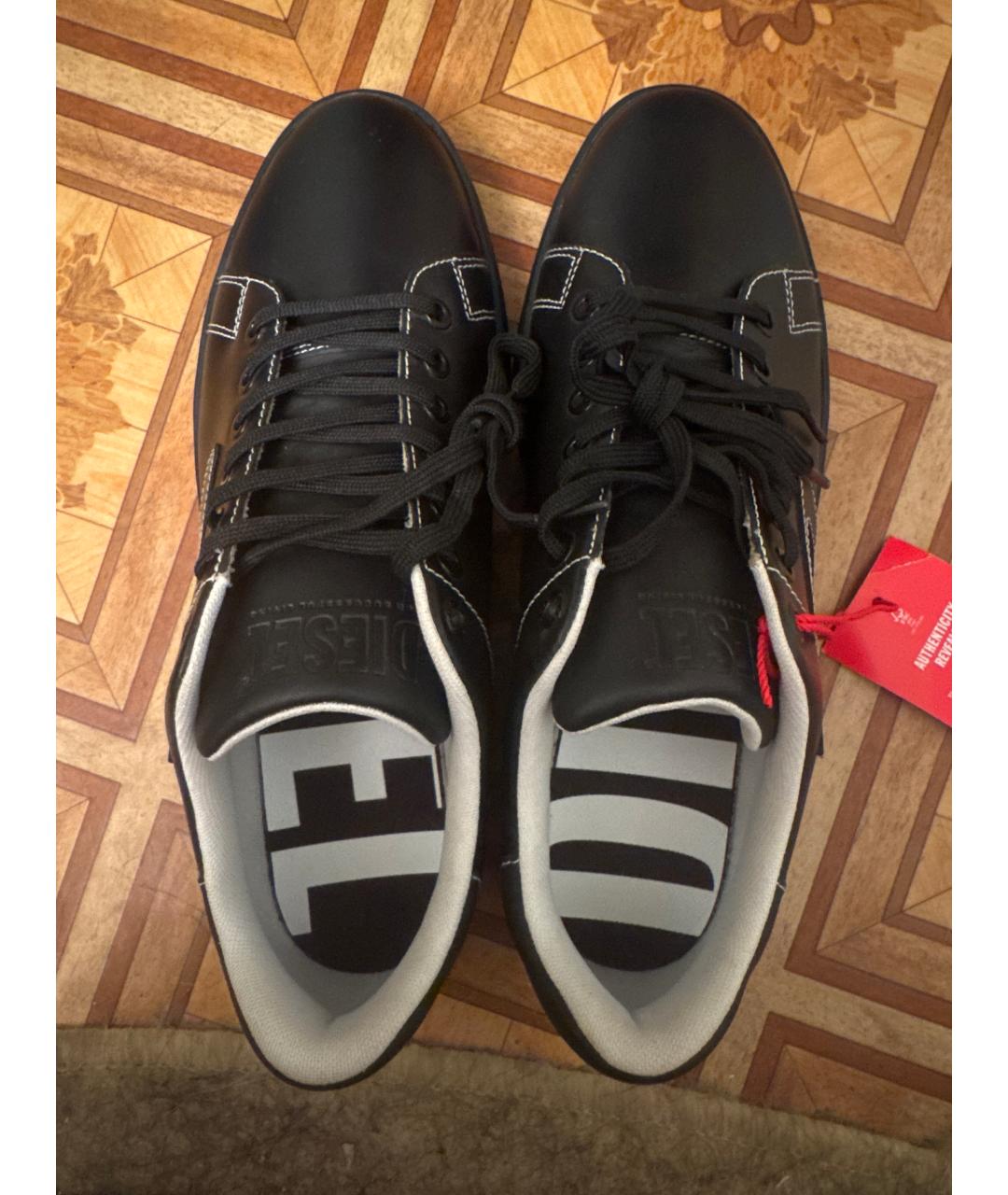 DIESEL Черные кожаные низкие кроссовки / кеды, фото 3