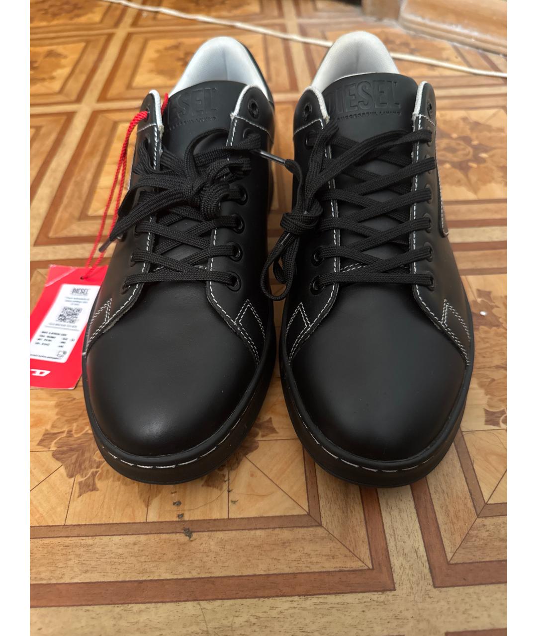 DIESEL Черные кожаные низкие кроссовки / кеды, фото 2