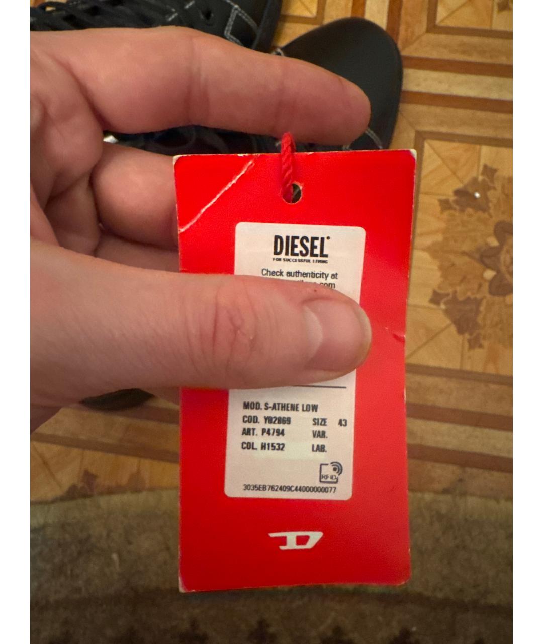 DIESEL Черные кожаные низкие кроссовки / кеды, фото 6