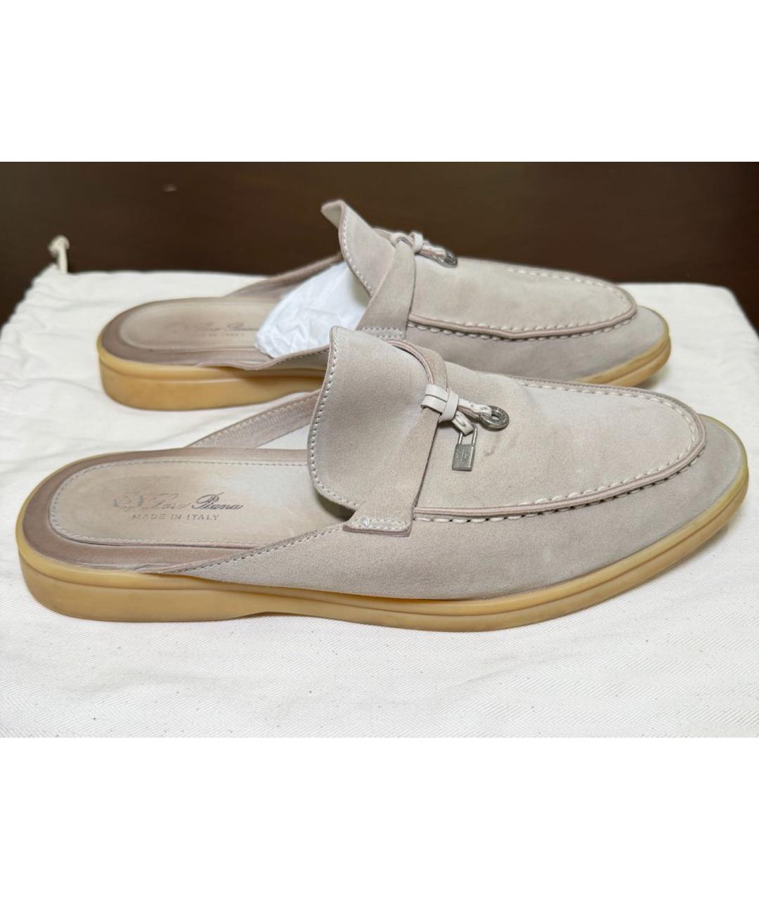 LORO PIANA Бежевые замшевые мюли, фото 3