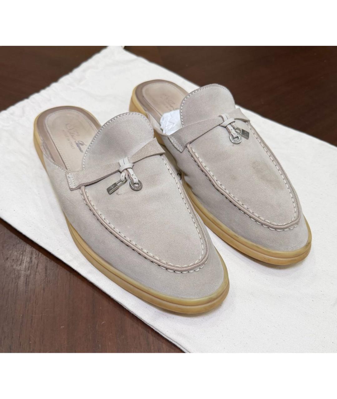 LORO PIANA Бежевые замшевые мюли, фото 6