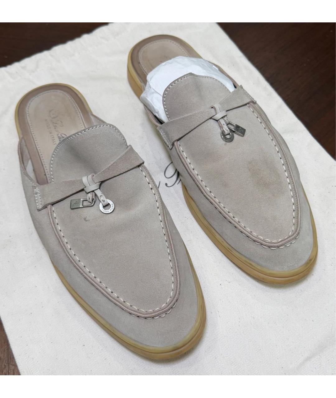 LORO PIANA Бежевые замшевые мюли, фото 4