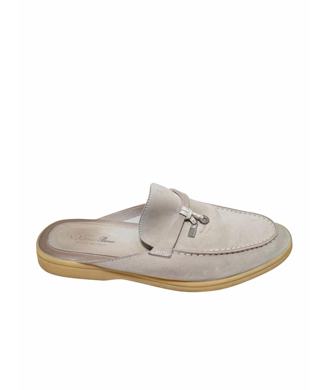 LORO PIANA Бежевые замшевые мюли, фото 1