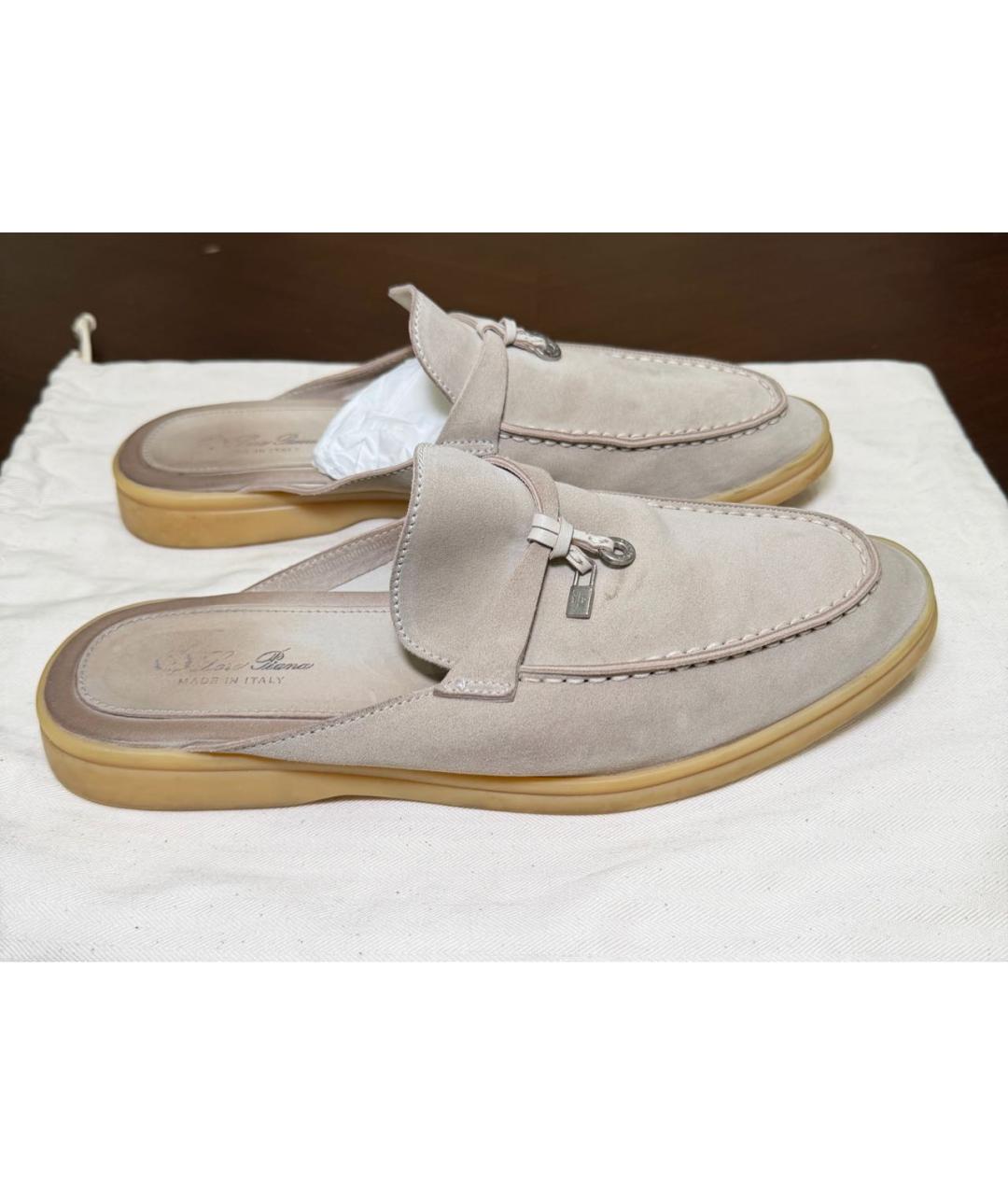 LORO PIANA Бежевые замшевые мюли, фото 2