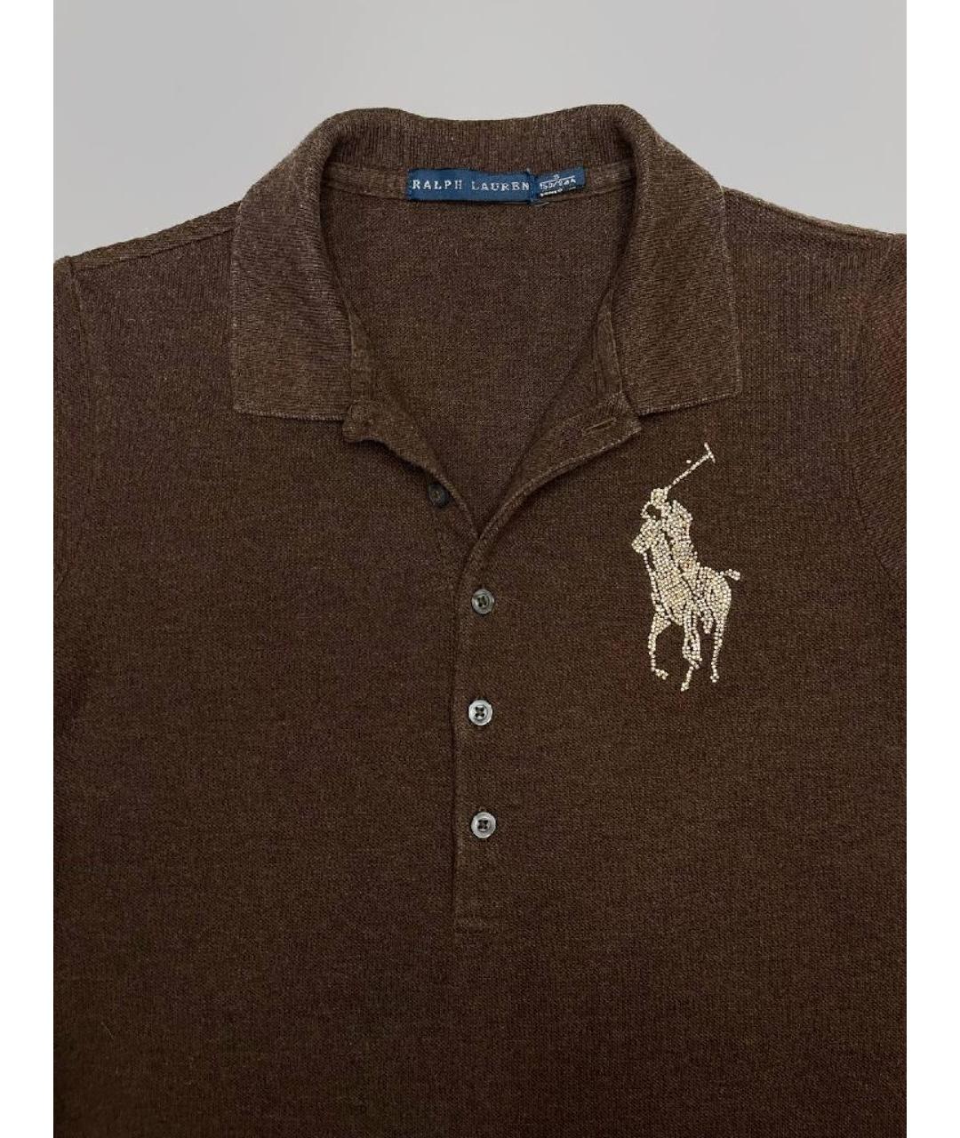 RALPH LAUREN Коричневая хлопковая футболка, фото 2