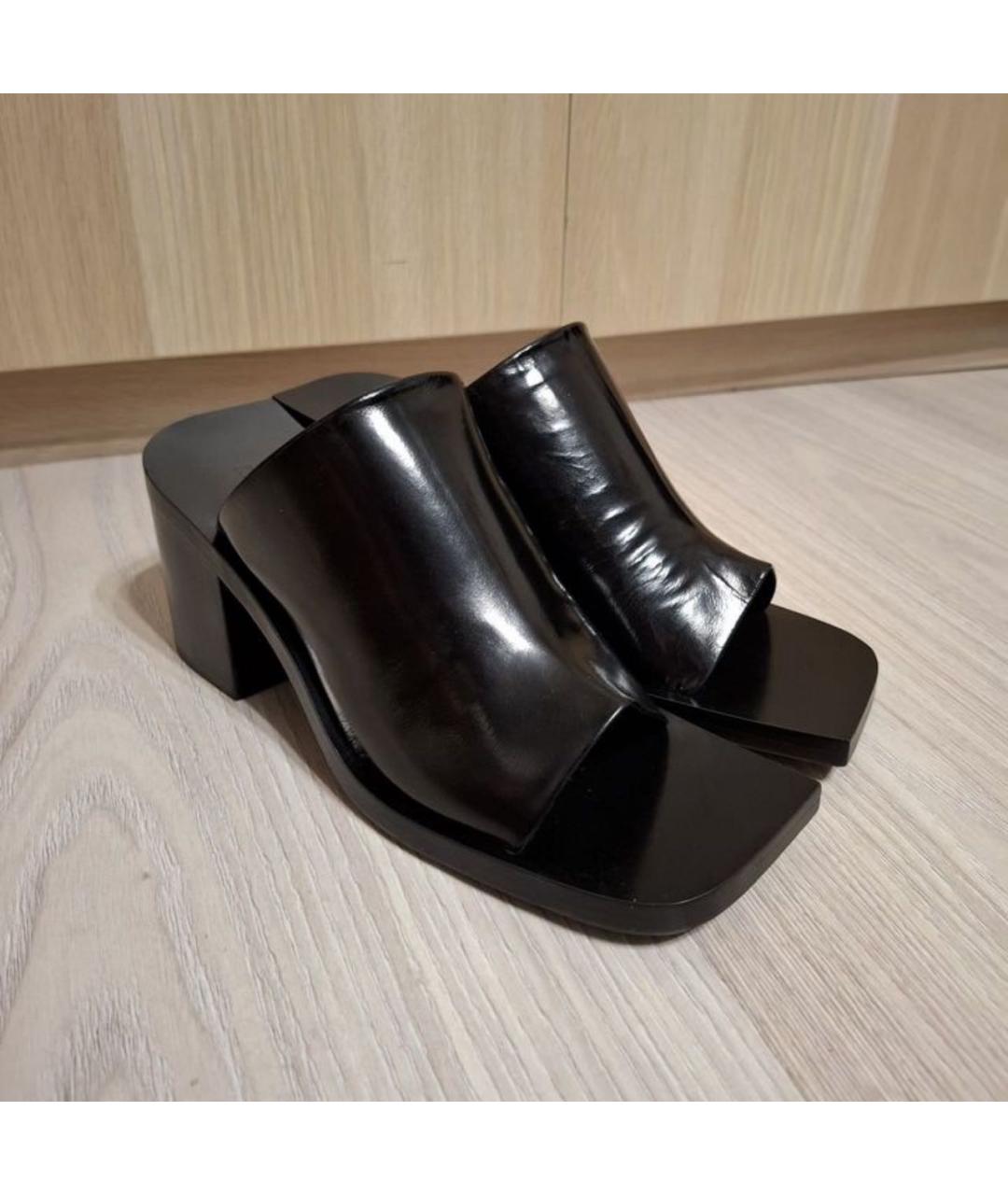 JIL SANDER Черные кожаные сабо, фото 8