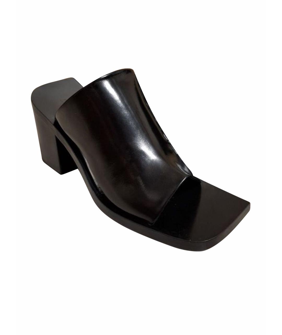 JIL SANDER Черные кожаные сабо, фото 1