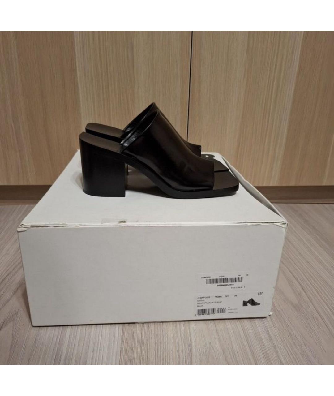 JIL SANDER Черные кожаные сабо, фото 5