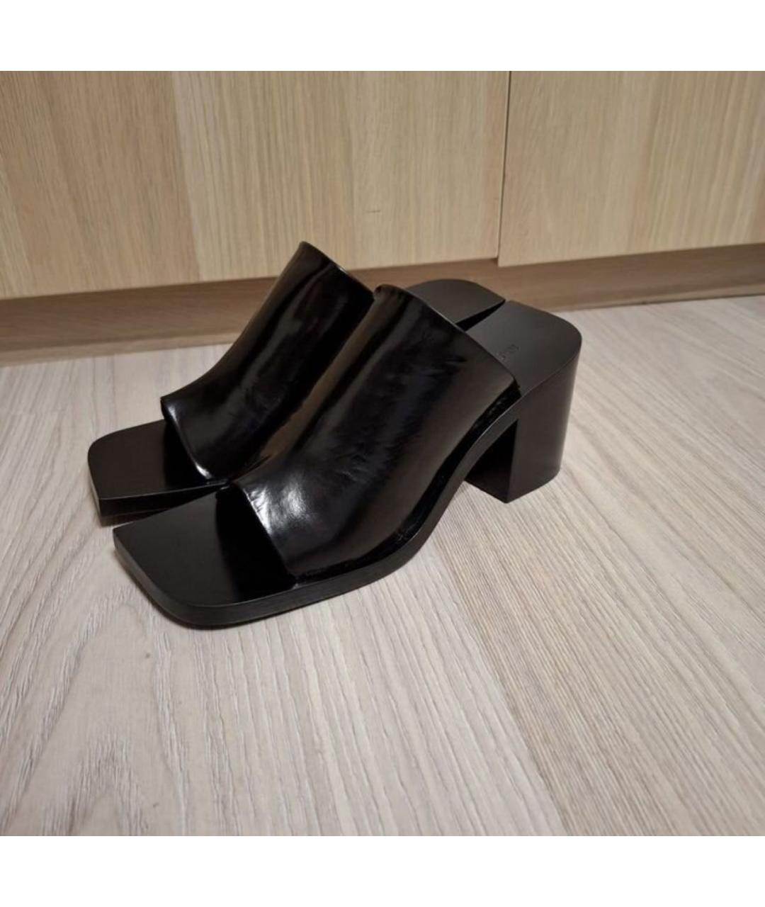 JIL SANDER Черные кожаные сабо, фото 3