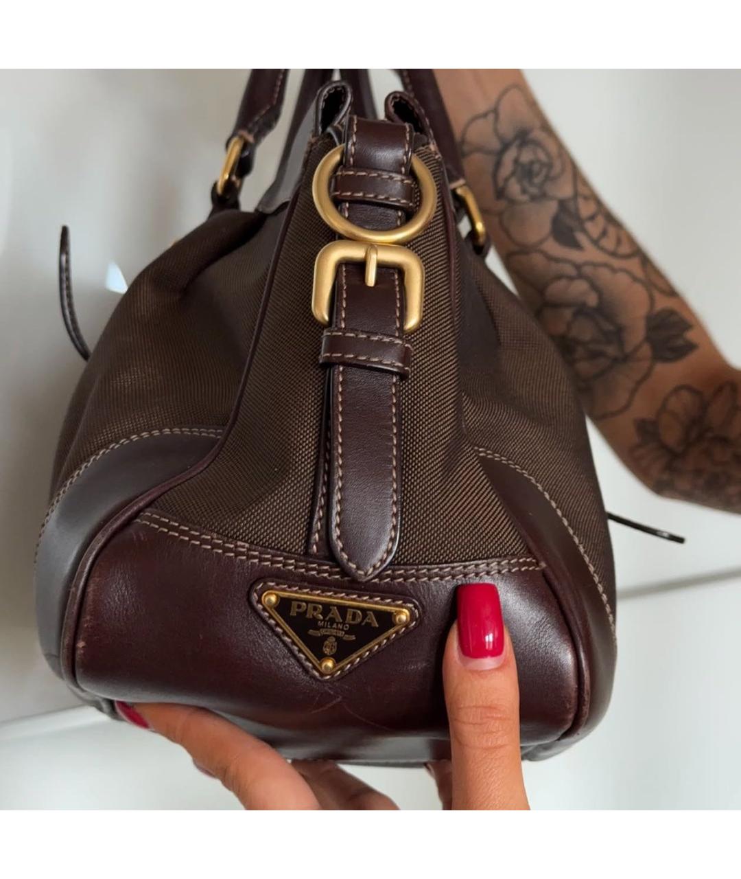 PRADA Коричневая тканевая сумка с короткими ручками, фото 2