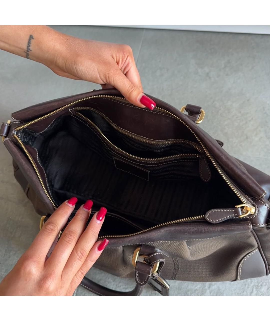 PRADA Коричневая тканевая сумка с короткими ручками, фото 4