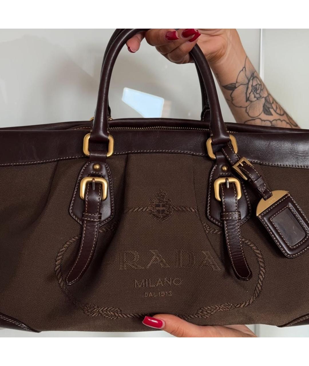 PRADA Коричневая тканевая сумка с короткими ручками, фото 8