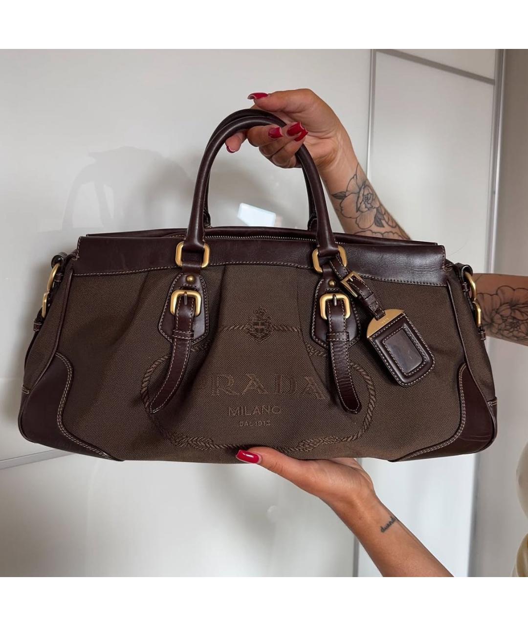 PRADA Коричневая тканевая сумка с короткими ручками, фото 3