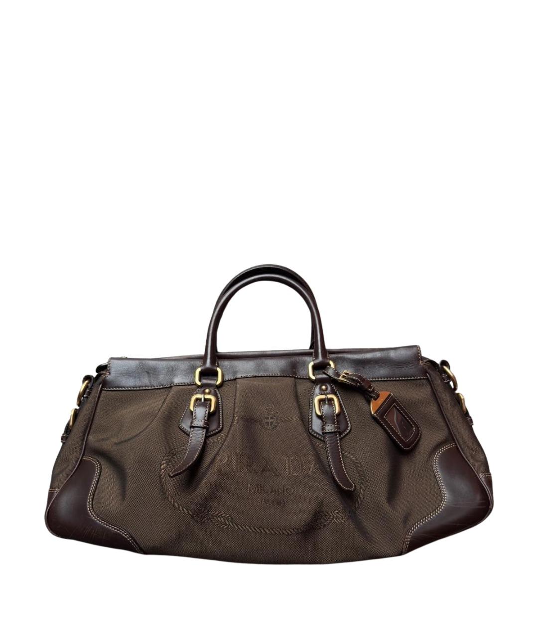 PRADA Коричневая тканевая сумка с короткими ручками, фото 1