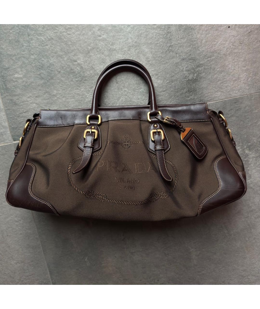 PRADA Коричневая тканевая сумка с короткими ручками, фото 9