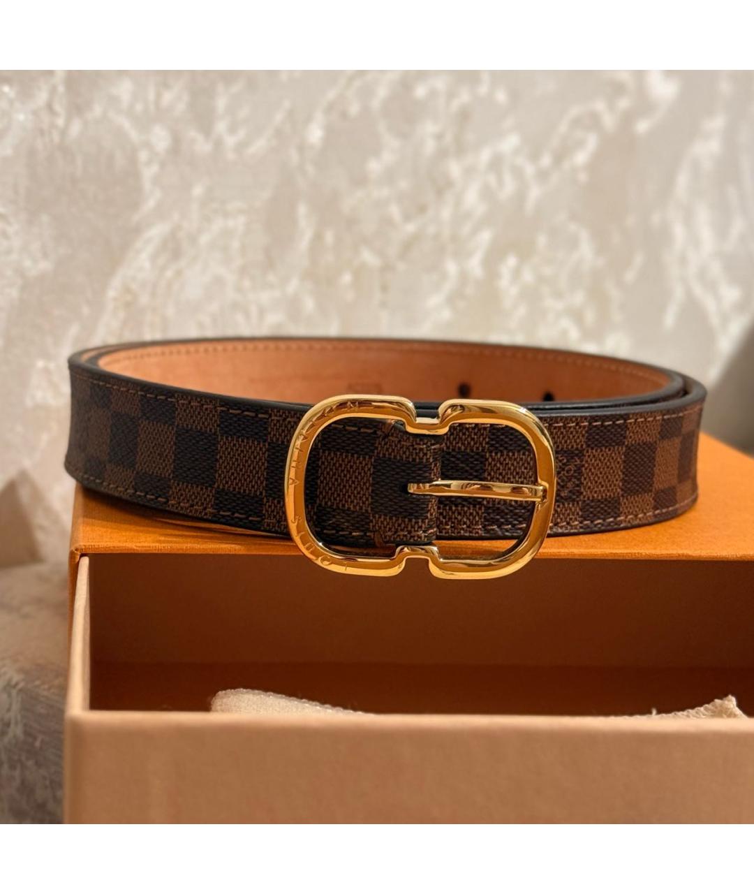 LOUIS VUITTON Коричневый кожаный ремень, фото 9