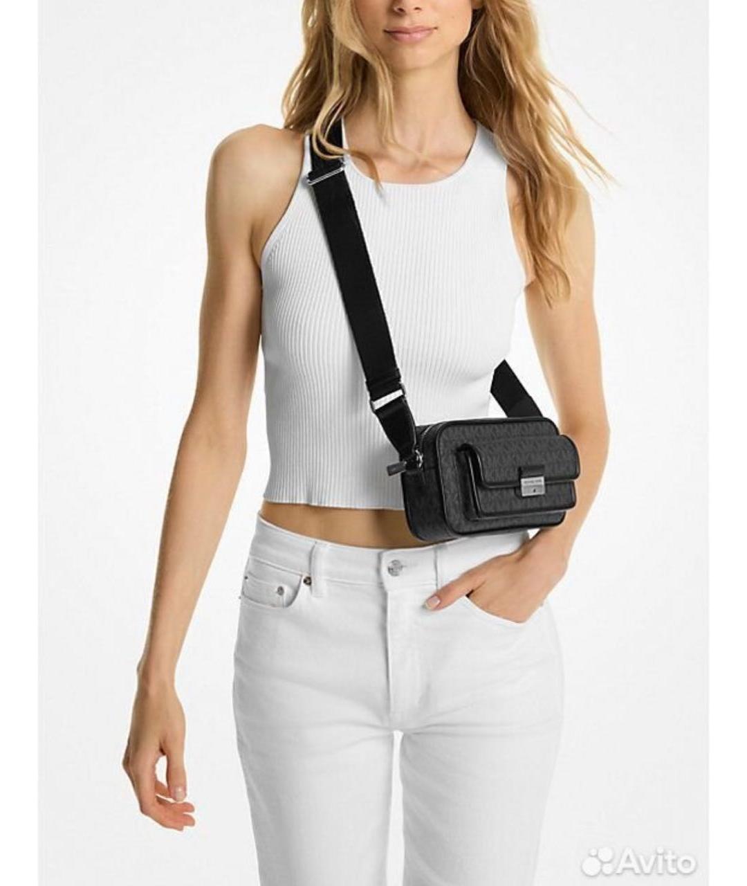 MICHAEL MICHAEL KORS Черная кожаная сумка через плечо, фото 7