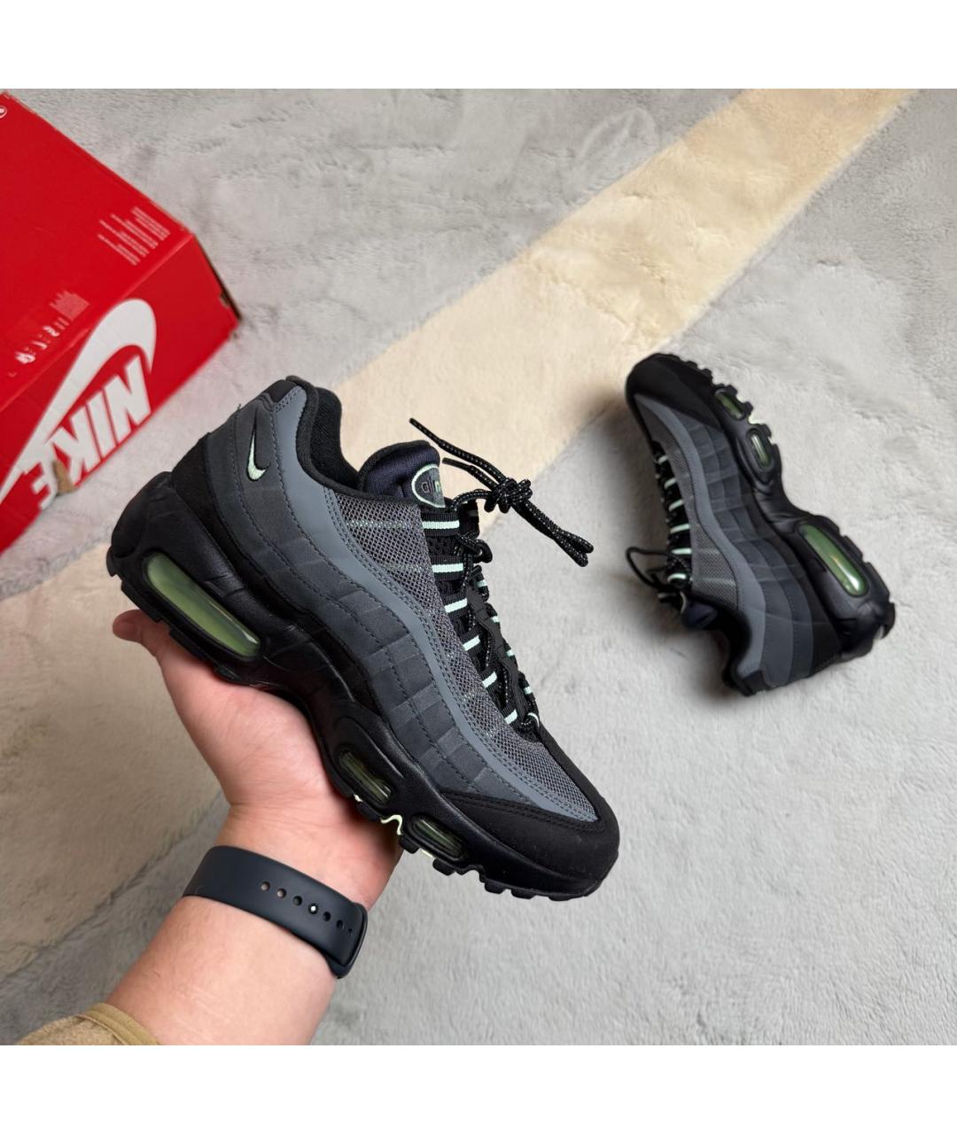 NIKE Антрацитовые кожаные низкие кроссовки / кеды, фото 2