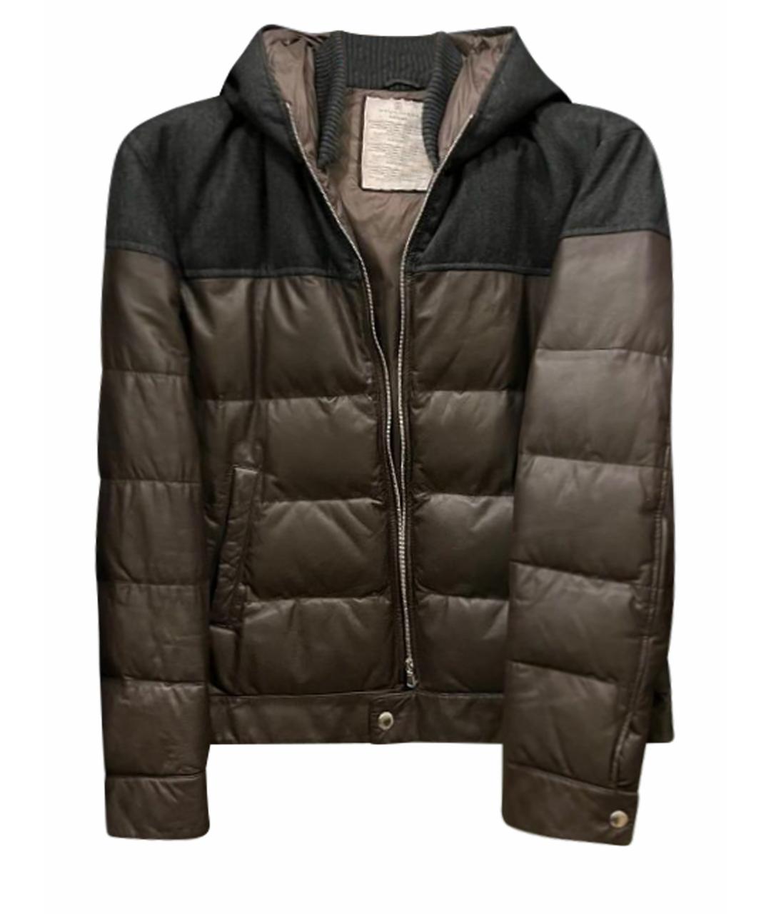 BRUNELLO CUCINELLI Коричневый кожаный пуховик, фото 1