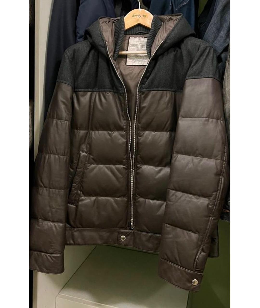 BRUNELLO CUCINELLI Коричневый кожаный пуховик, фото 5