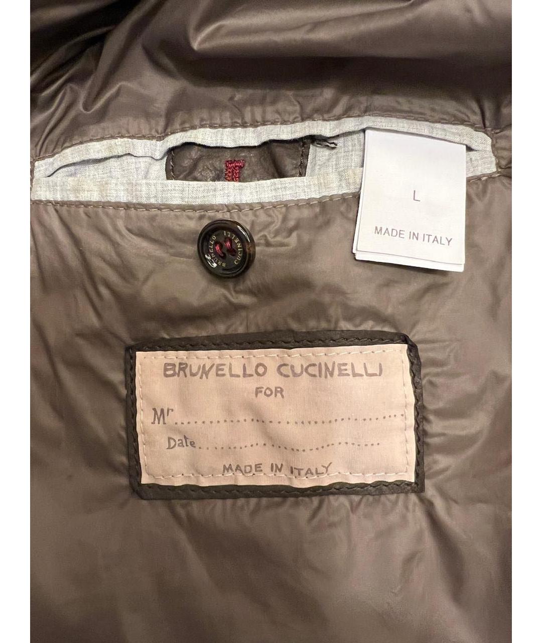 BRUNELLO CUCINELLI Коричневый кожаный пуховик, фото 3