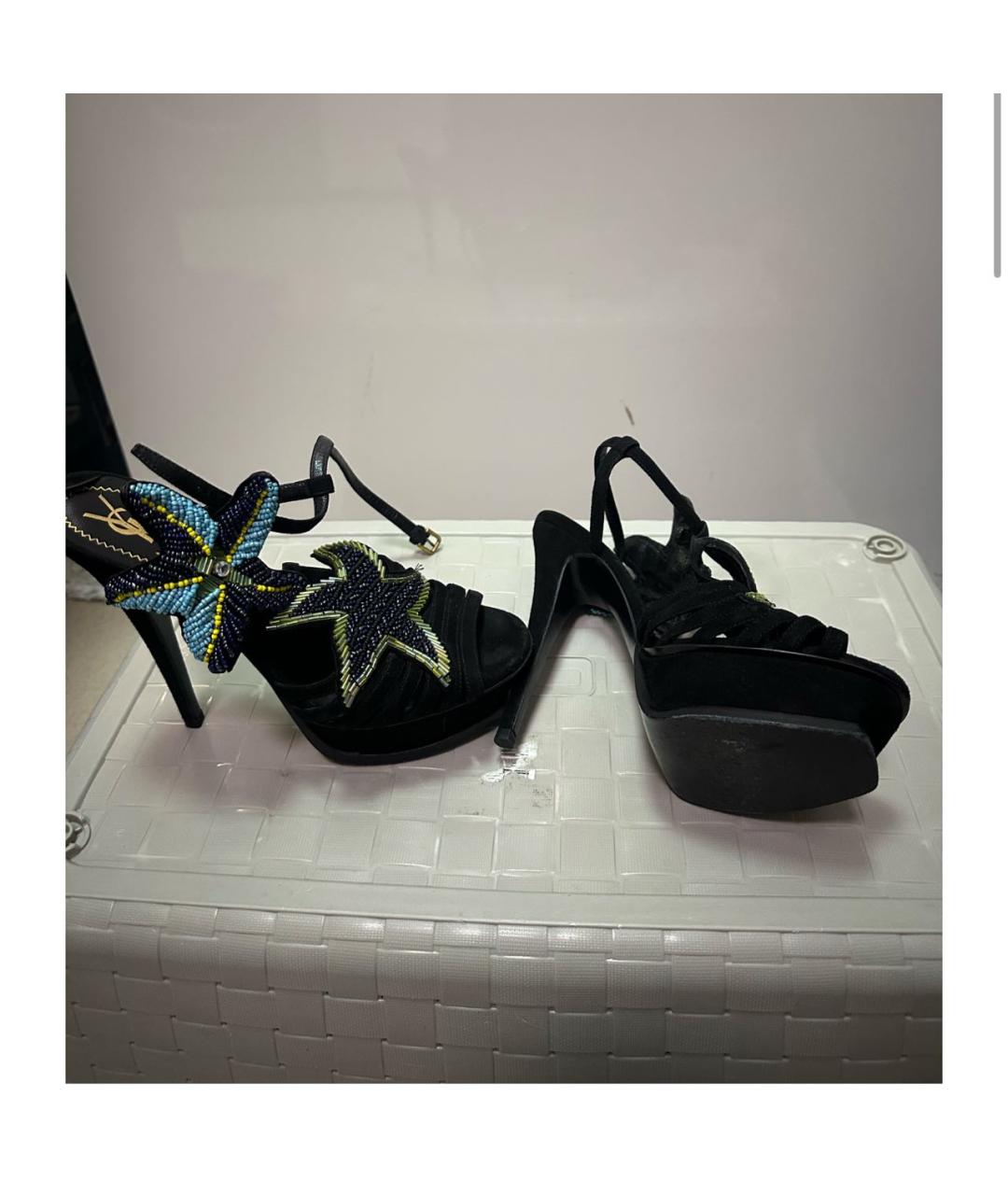 SAINT LAURENT Черные замшевые босоножки, фото 4