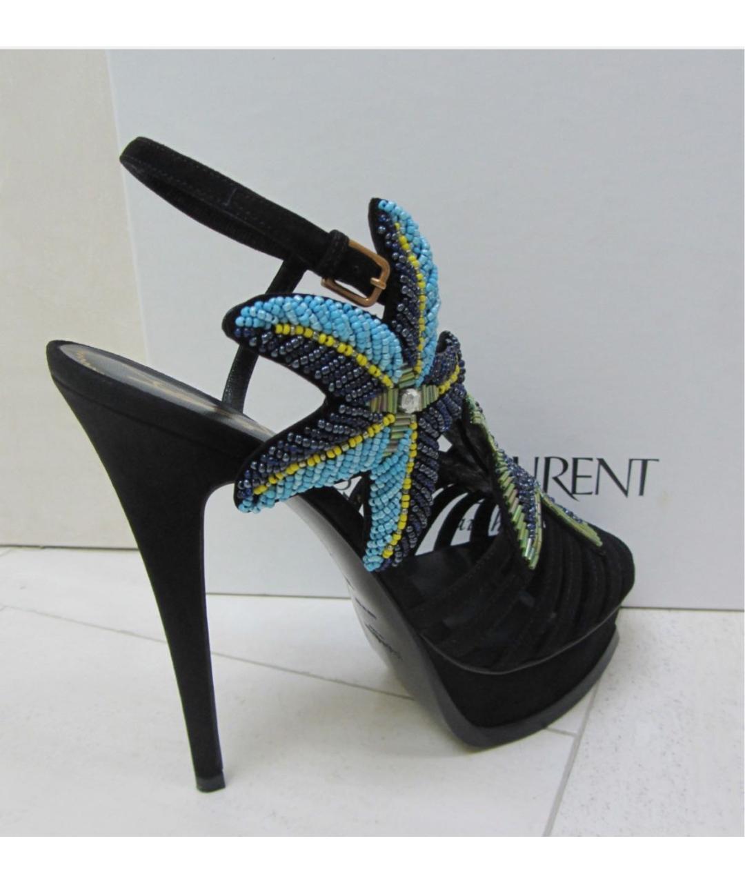 SAINT LAURENT Черные замшевые босоножки, фото 3