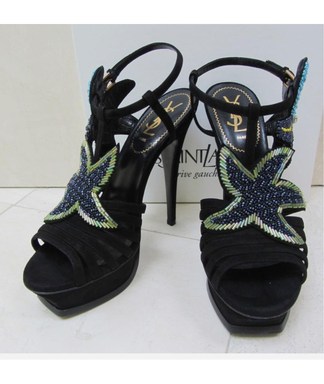 SAINT LAURENT Черные замшевые босоножки, фото 2