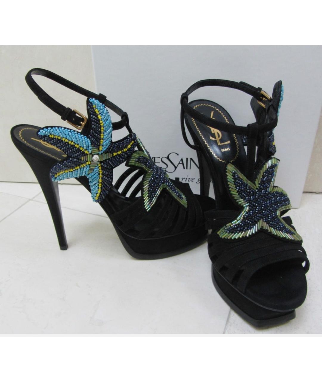 SAINT LAURENT Черные замшевые босоножки, фото 5